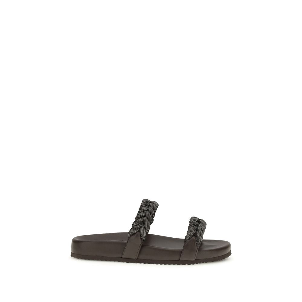 Sandali bassi Brunello Cucinelli in pelle di vitello marrone (Bos Taurus)