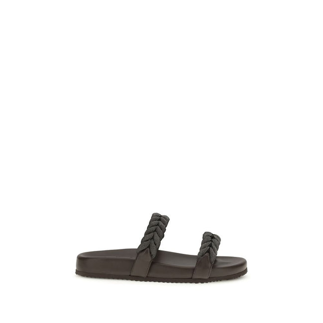 Sandali bassi Brunello Cucinelli in pelle di vitello marrone (Bos Taurus)
