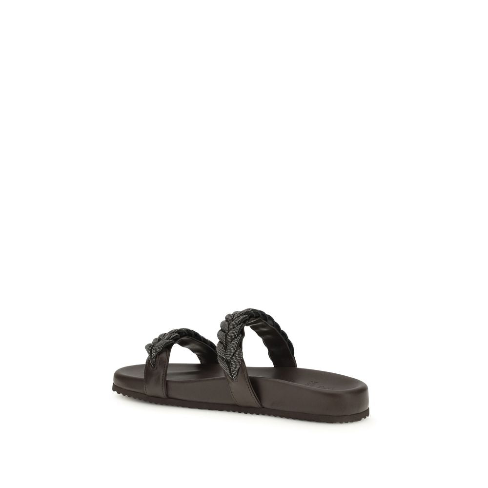 Sandali bassi Brunello Cucinelli in pelle di vitello marrone (Bos Taurus)