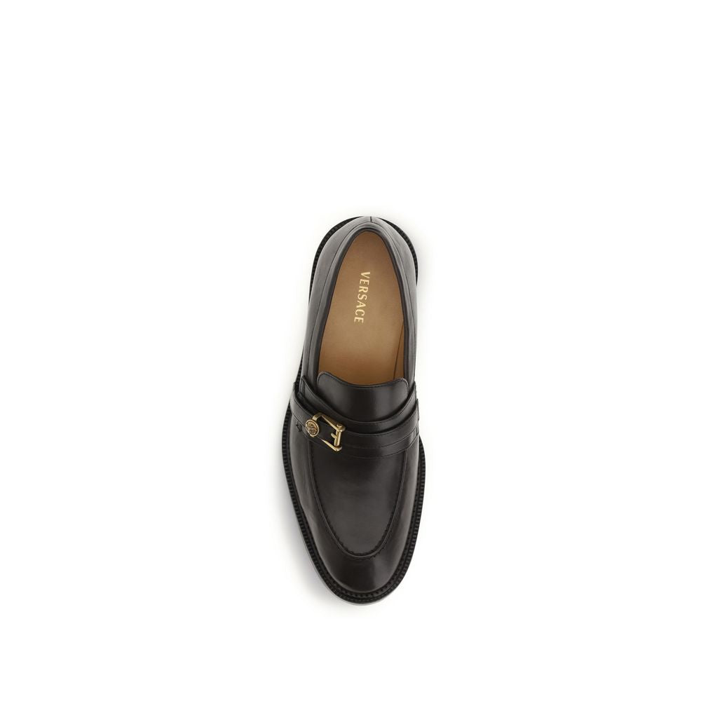 Versace Black Calf Leather Slip-On Loafers - Men