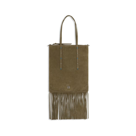 PINKO Bicolor Studded Fringe Suede Shoulder Bag