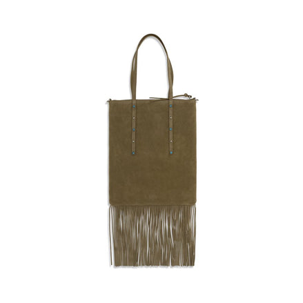 PINKO Bicolor Studded Fringe Suede Shoulder Bag
