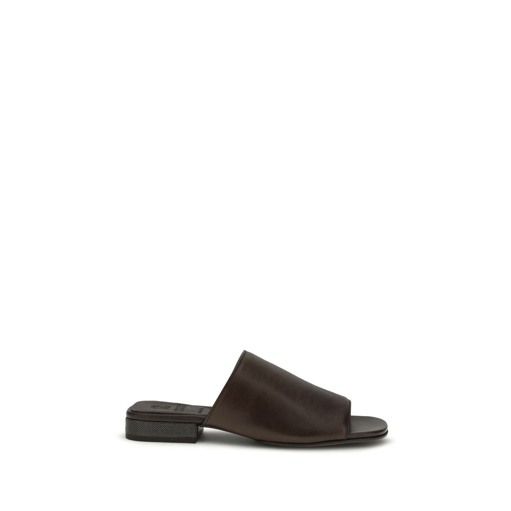 Brunello Cucinelli Mules en cuir de veau marron Bos Taurus