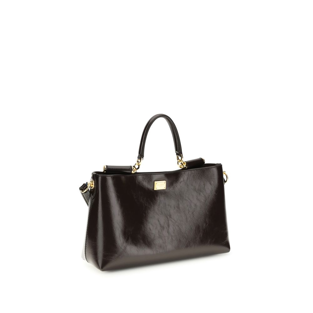 Borsa a Spalla Dolce & Gabbana in Pelle di Vitello Marrone Bos Taurus