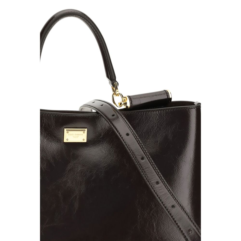 Borsa a Spalla Dolce & Gabbana in Pelle di Vitello Marrone Bos Taurus