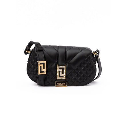Borsa a tracolla trapuntata Versace in pelle nera