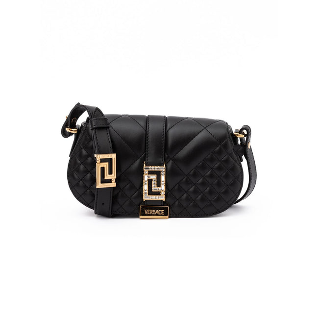 Borsa a tracolla trapuntata Versace in pelle nera