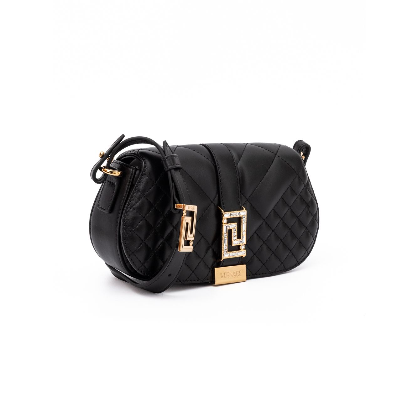Borsa a tracolla trapuntata Versace in pelle nera