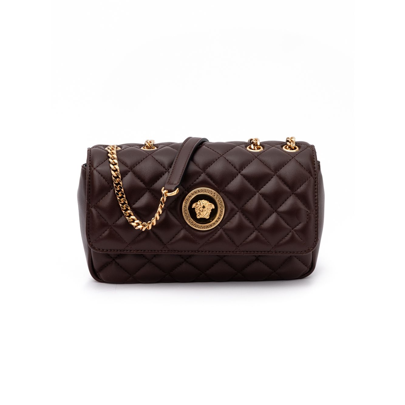 Borsa a tracolla Versace in pelle trapuntata marrone