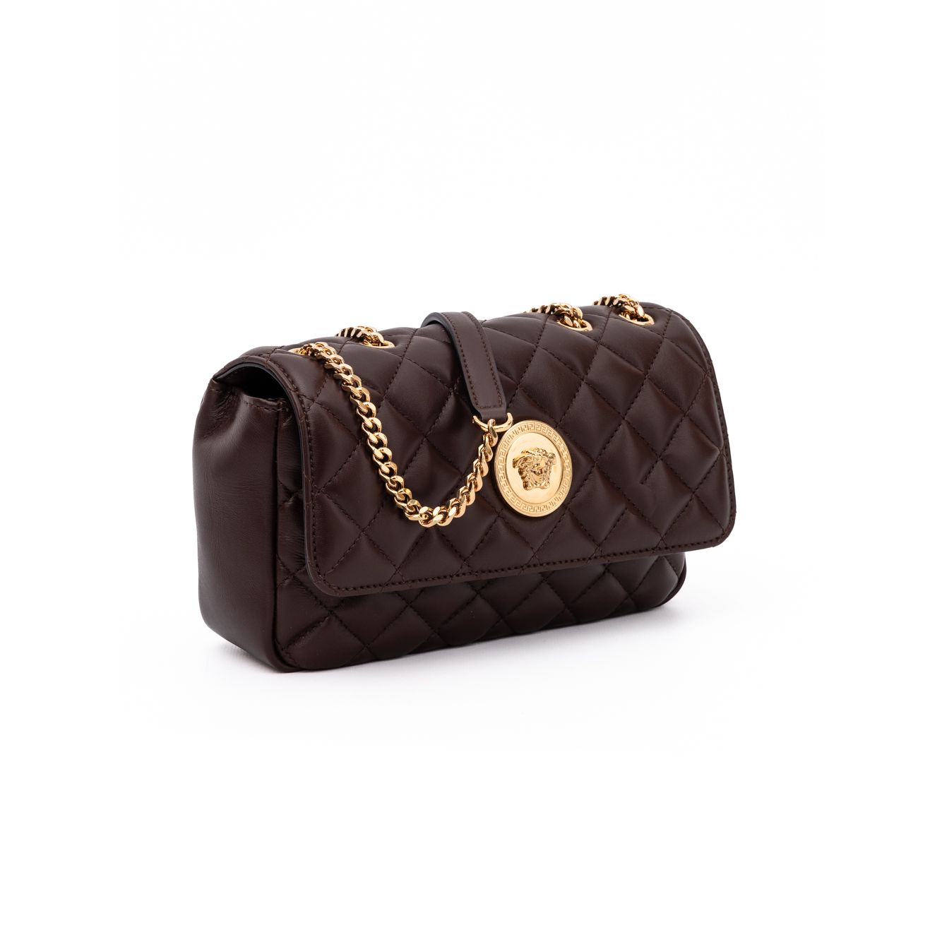 Borsa a tracolla Versace in pelle trapuntata marrone