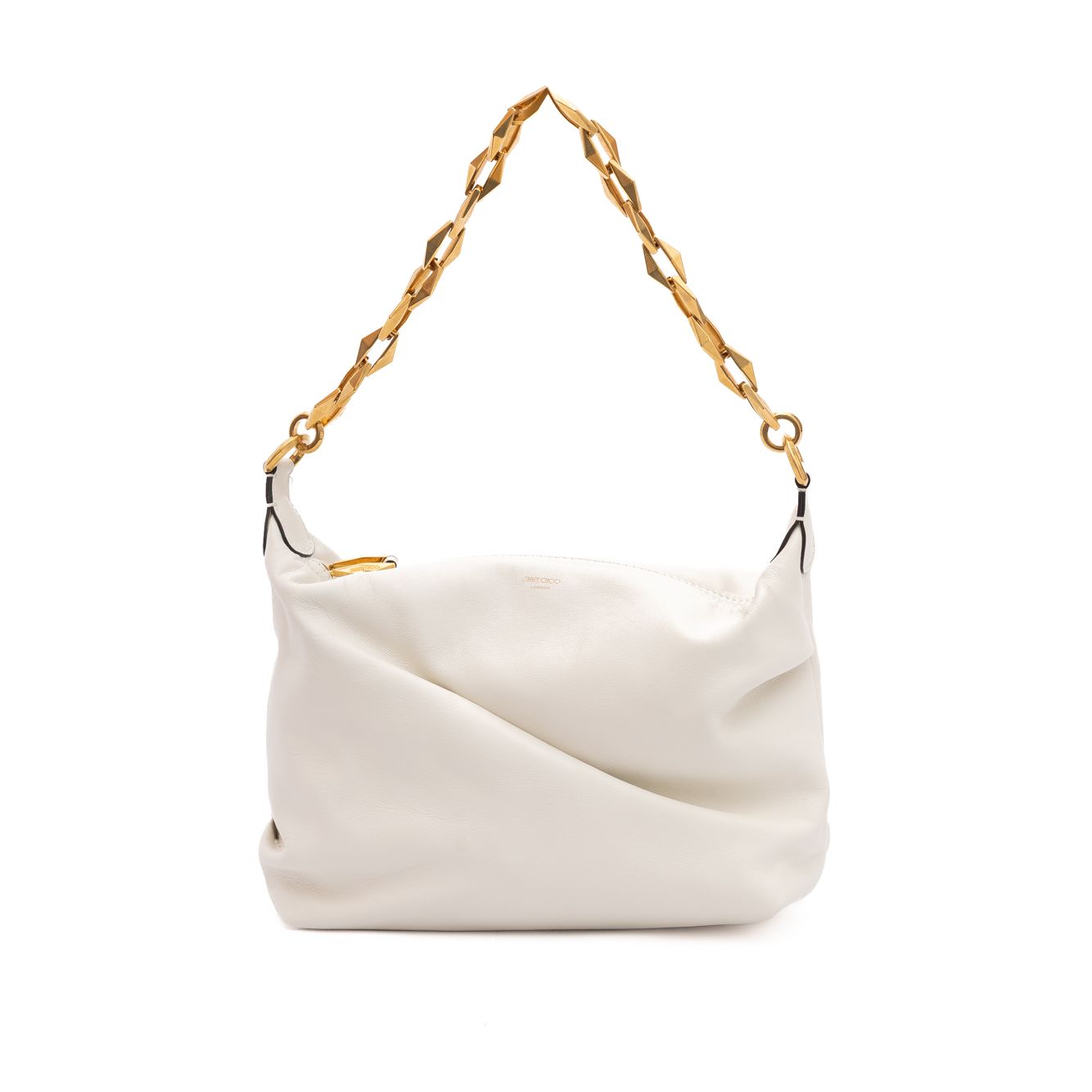 Sac porté épaule Jimmy Choo Hobo en cuir blanc diamant