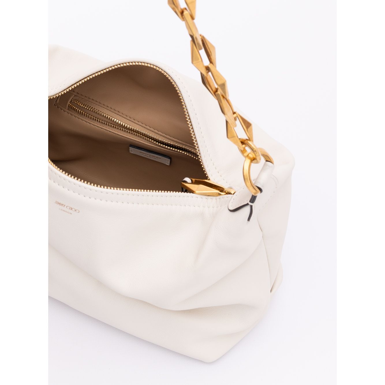 Sac porté épaule Jimmy Choo Hobo en cuir blanc diamant