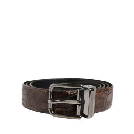 Ceinture Dolce & Gabbana en cuir marron avec boucle en métal argenté