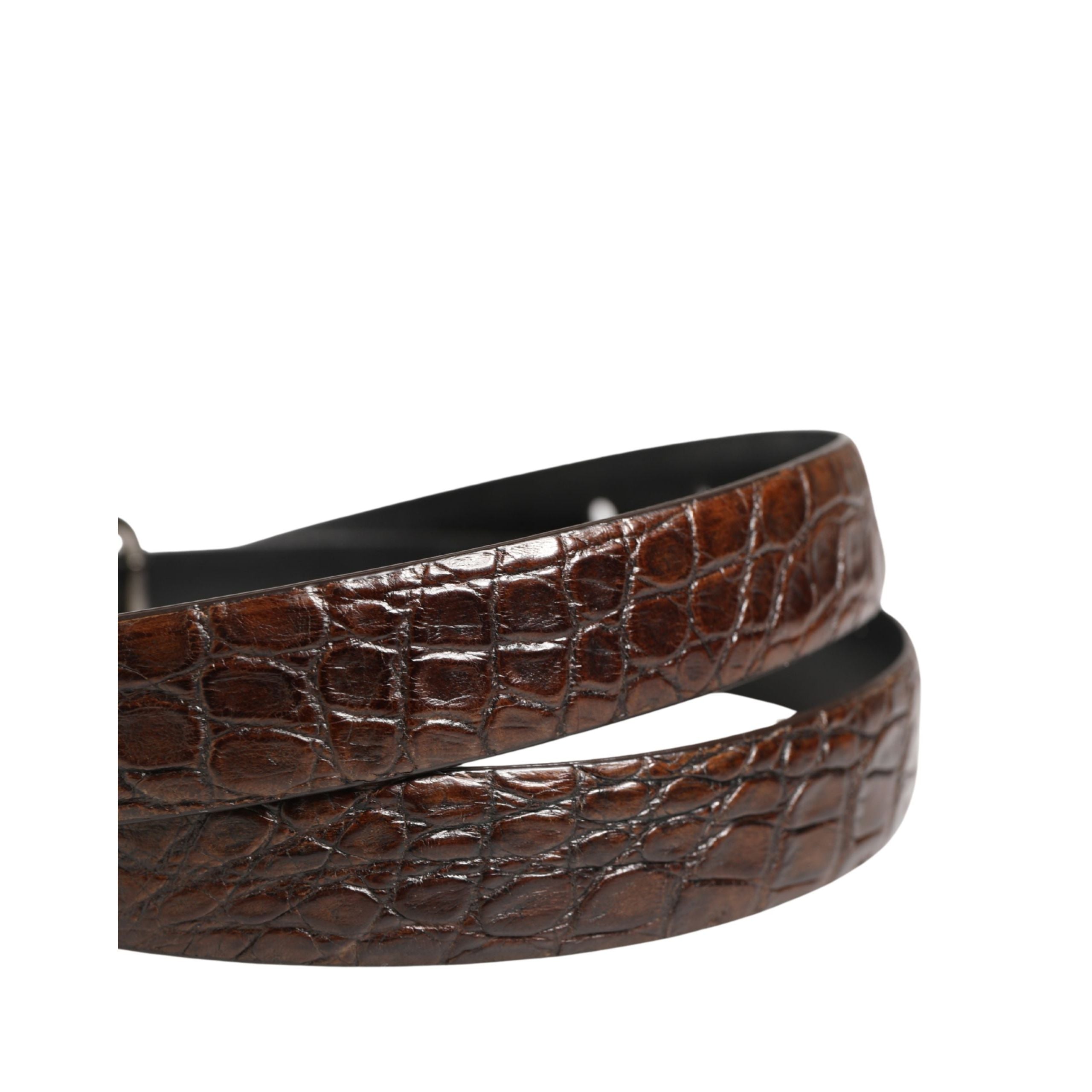 Ceinture Dolce & Gabbana en cuir marron avec boucle en métal argenté