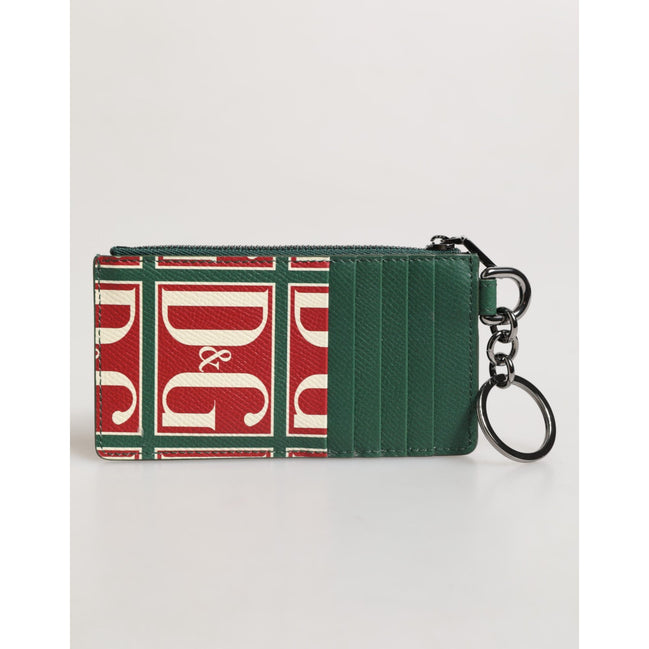 Porte-cartes Dolce & Gabbana en cuir de veau vert avec imprimé logo monogramme