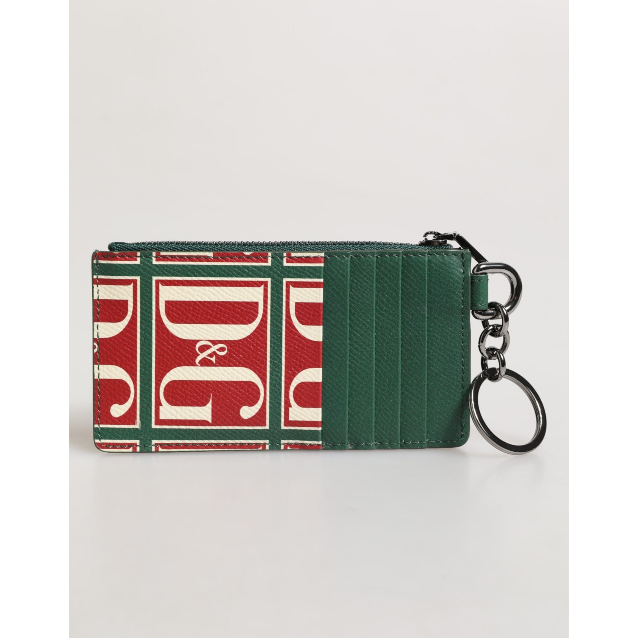 Porte-cartes Dolce & Gabbana en cuir de veau vert avec imprimé logo monogramme