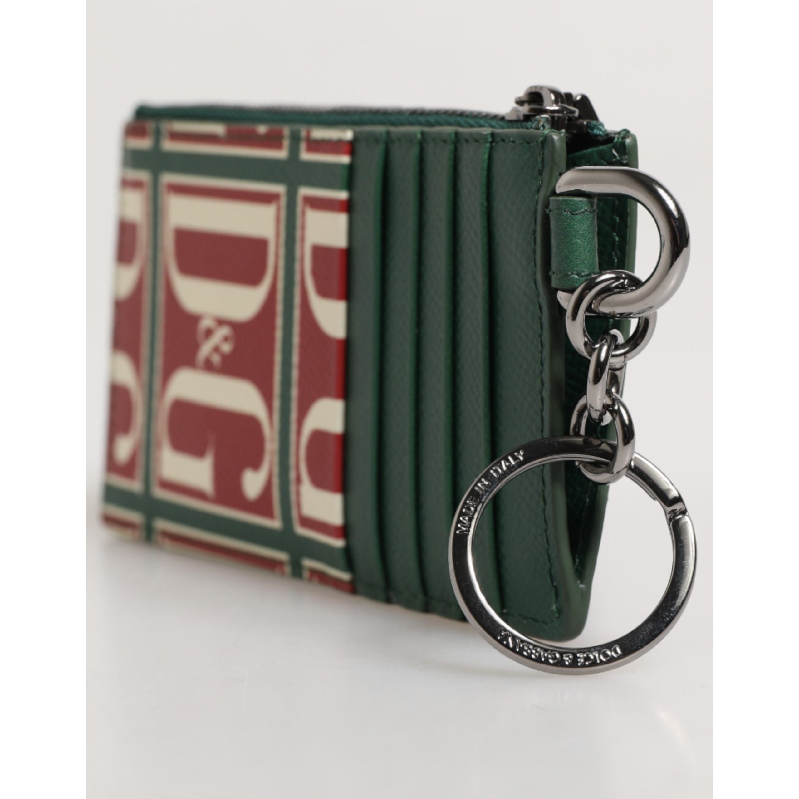 Porte-cartes Dolce & Gabbana en cuir de veau vert avec imprimé logo monogramme