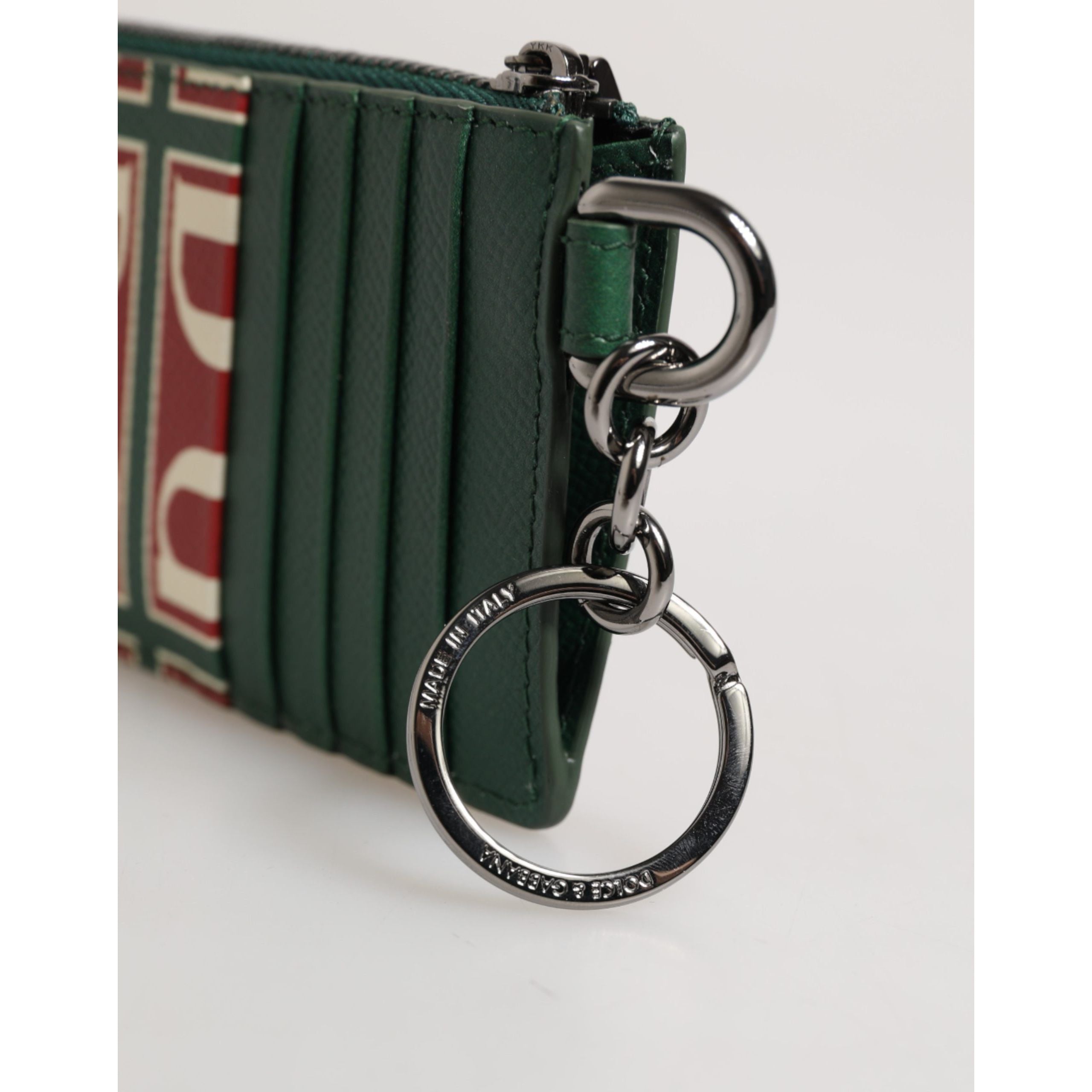 Porte-cartes Dolce & Gabbana en cuir de veau vert avec imprimé logo monogramme