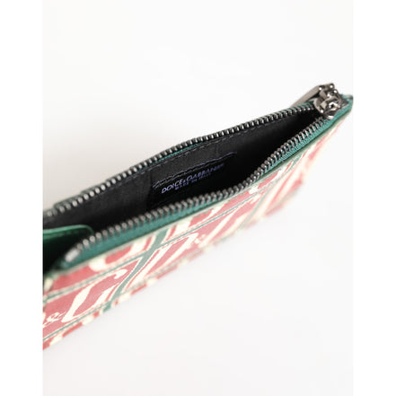 Porte-cartes Dolce & Gabbana en cuir de veau vert avec imprimé logo monogramme