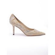 Décolleté Jimmy Choo Love 85 in pelle oro con cristalli misti