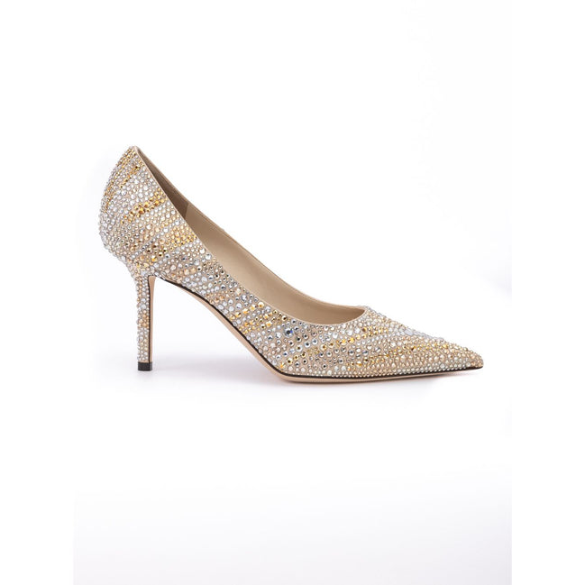 Décolleté Jimmy Choo Love 85 in pelle oro con cristalli misti