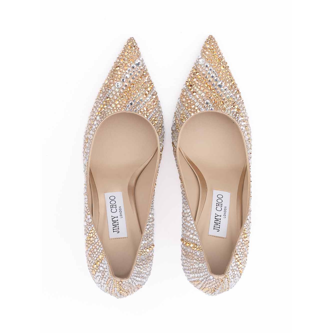 Décolleté Jimmy Choo Love 85 in pelle oro con cristalli misti