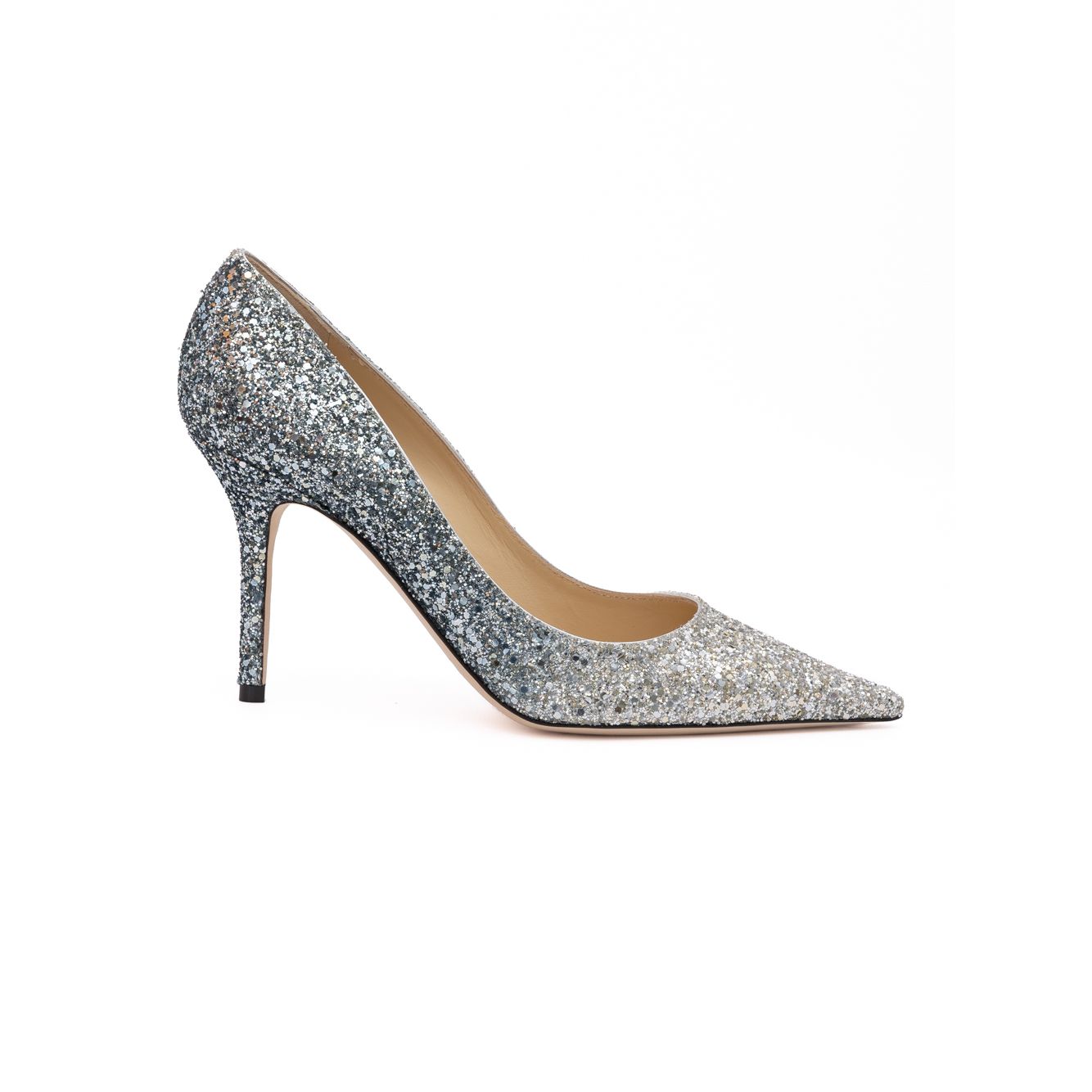 Jimmy Choo Silver Coarse Glitter Degrade Agnes Pumps