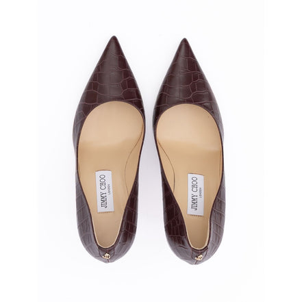 Jimmy Choo Burgundy Croco Embossed Leather Agnes Pumps