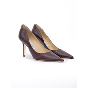 Jimmy Choo Burgundy Croco Embossed Leather Agnes Pumps
