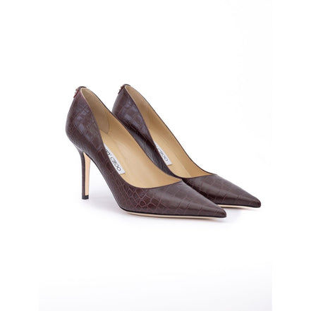 Jimmy Choo Burgundy Croco Embossed Leather Agnes Pumps