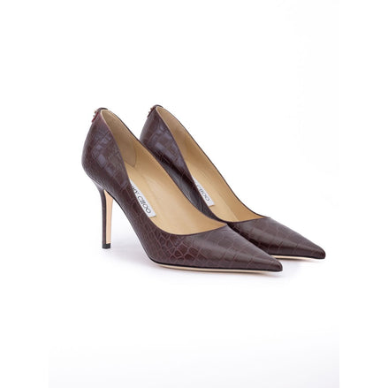 Jimmy Choo Burgundy Croco Embossed Leather Agnes Pumps