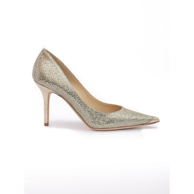 Jimmy Choo Gold Glitter Fabric Agnes Pumps