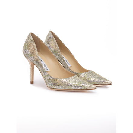 Jimmy Choo Gold Glitter Fabric Agnes Pumps