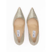 Jimmy Choo Gold Glitter Fabric Agnes Pumps