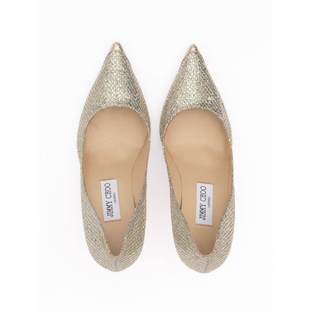 Jimmy Choo Gold Glitter Fabric Agnes Pumps