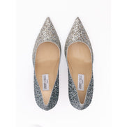 Jimmy Choo Silver Coarse Glitter Fabric Agnes Pumps