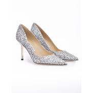 Jimmy Choo Silver Coarse Glitter Fabric Agnes Pumps