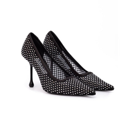 Jimmy Choo Black Mesh Satin Crystal Ixia 95 Pumps