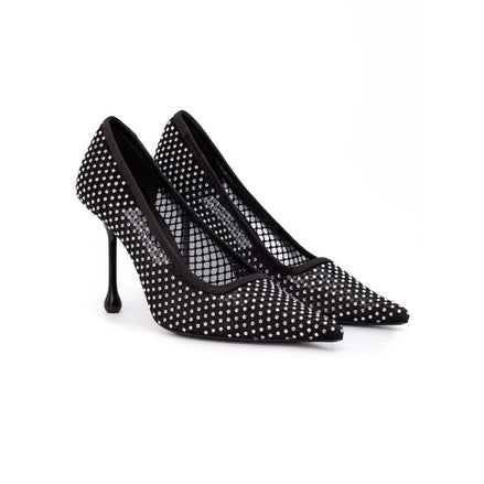 Jimmy Choo Black Mesh Satin Crystal Ixia 95 Pumps