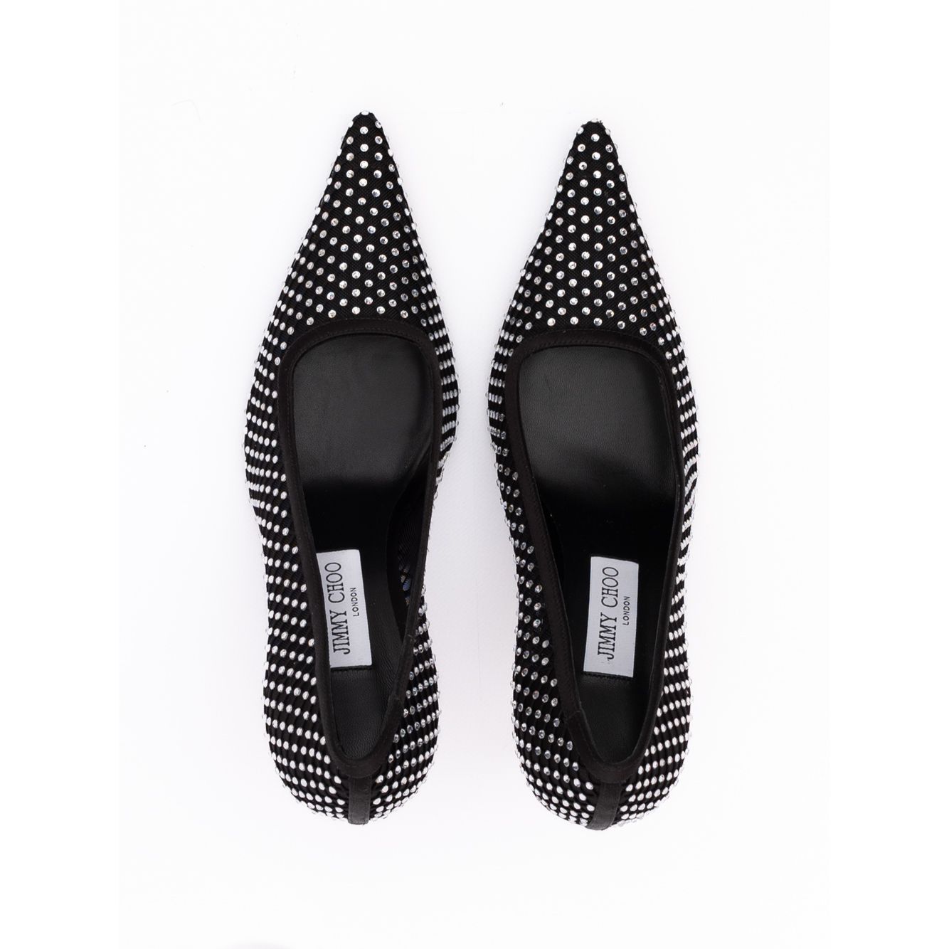Jimmy Choo Black Mesh Satin Crystal Ixia 95 Pumps