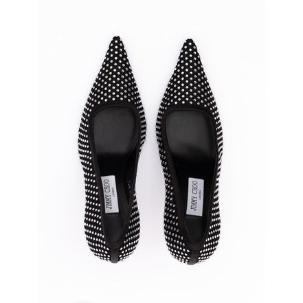 Jimmy Choo Black Mesh Satin Crystal Ixia 95 Pumps