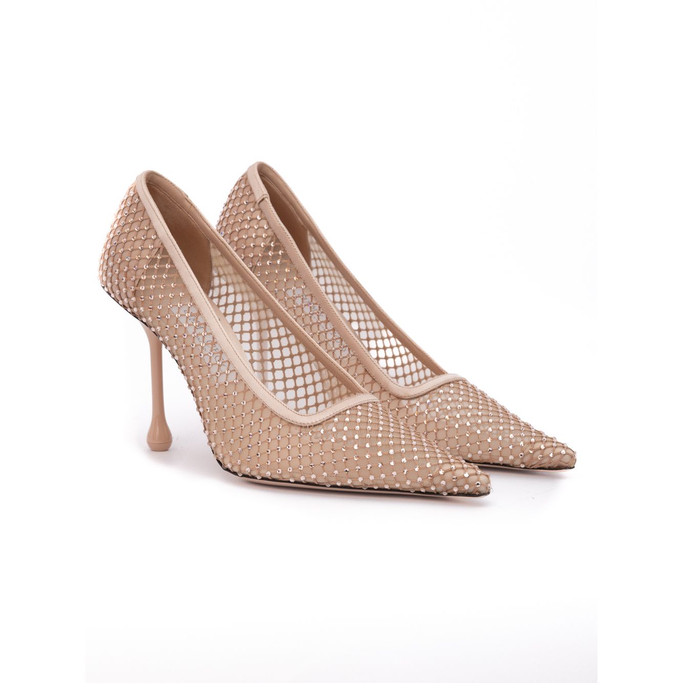 Jimmy Choo Powder Pink Mesh Satin Crystal Ixia 95 Pumps