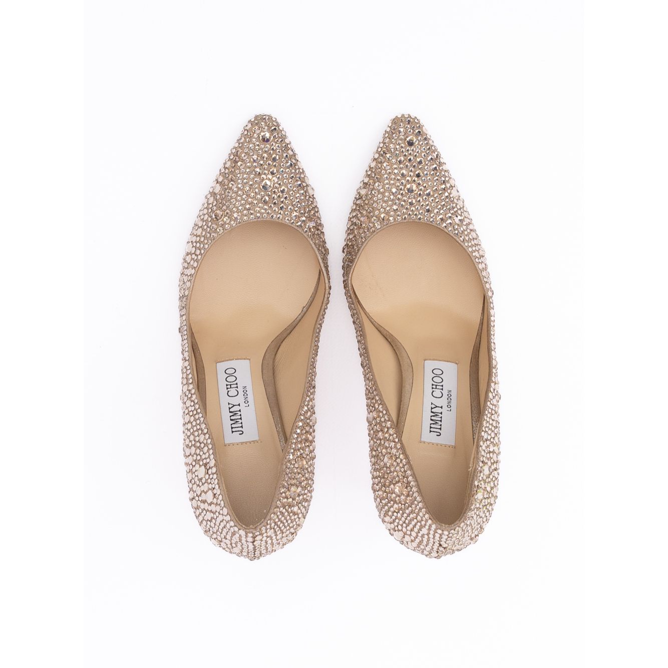 Jimmy Choo Honey Gold Shimmer Suede Crystals Romy 85 pumps