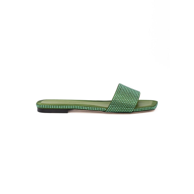 Jimmy Choo Green Satin Crystal Clovis Flat