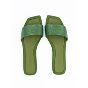 Jimmy Choo Green Satin Crystal Clovis Flat
