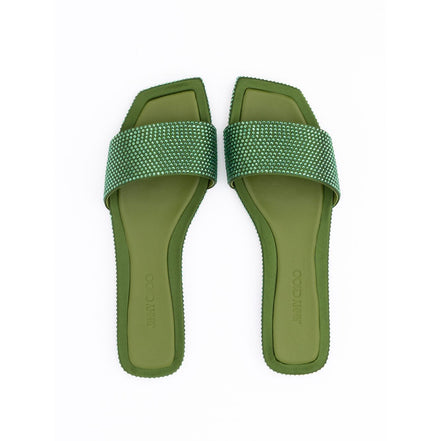 Jimmy Choo Green Satin Crystal Clovis Flat