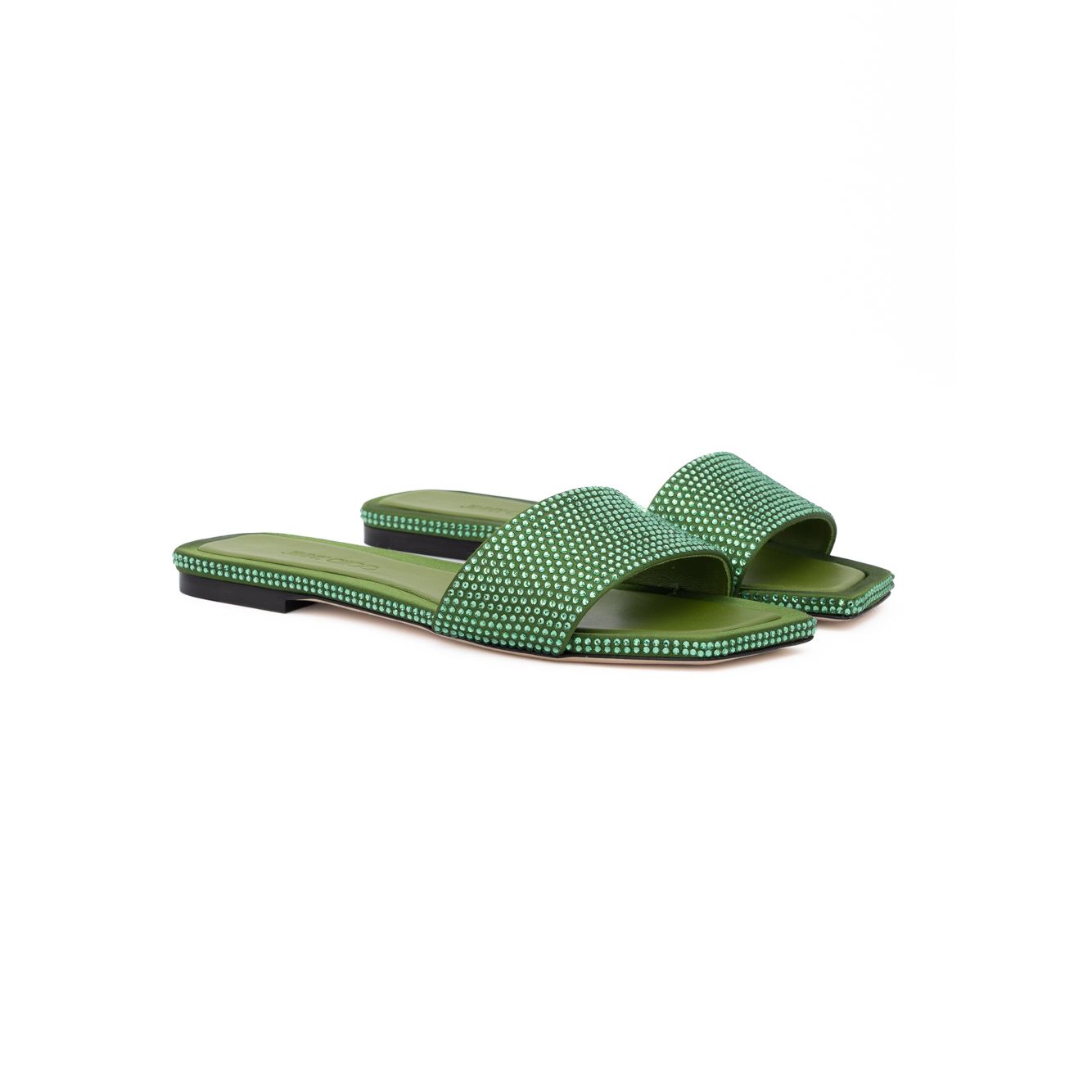 Jimmy Choo Green Satin Crystal Clovis Flat