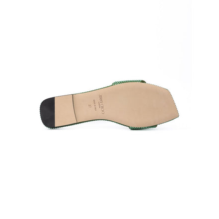 Jimmy Choo Green Satin Crystal Clovis Flat