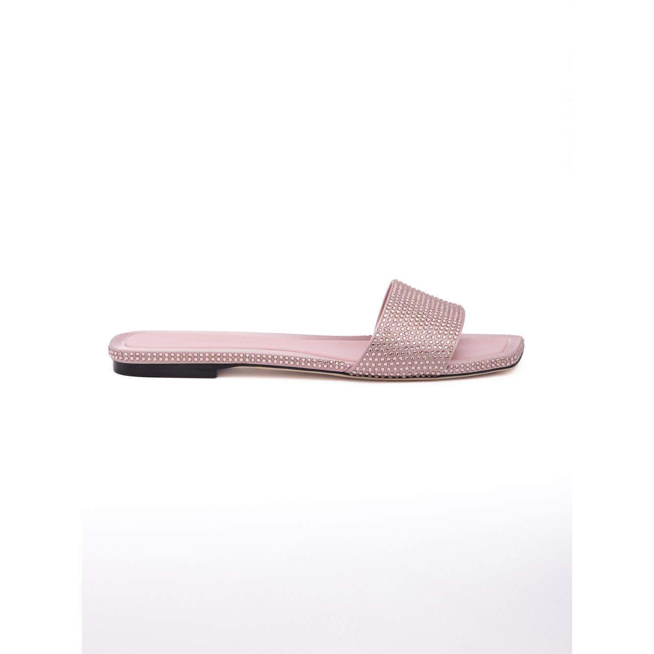 Mules plates Clovis Jimmy Choo en satin rose et cristal