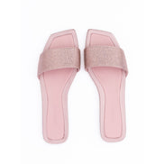 Mules plates Clovis Jimmy Choo en satin rose et cristal